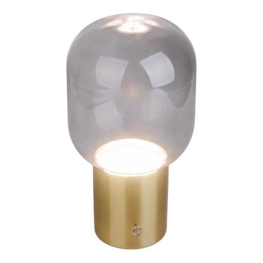 Akku-Tischleuchte "ALBERO" Deko-Tischleuchte aus messingfarbenem Metall und Glas mit fest verbauten LEDs, dimmbar mit Berührungssensor, 25 cm hoch