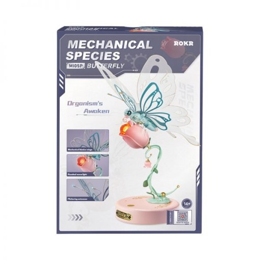 Robotime, 3D DIY Kunststof Bouwpakket Vlinder/ Butterfly Pink, MI05P, 15,5x14,5x23cm