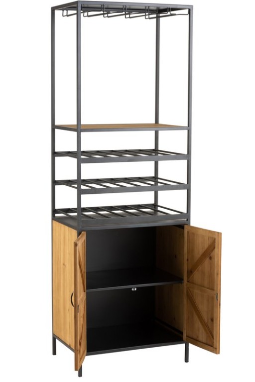 J -Line Cabinet Wine Bottles + Glasses - Metal/Wood - Natural