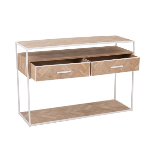 J-Line Console Zigzag 2 Lades Hout/Metaal Naturel/Wit