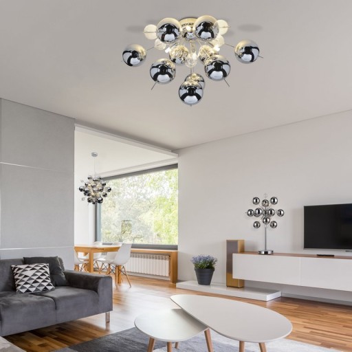 Pendelleuchte "EXPLOSION" chrom aus Metall und Glas, G9 Fassungen, Hängelampe für Esszimmer, Wohnzimmer, Diele oder Büro, Øca. 65 cm