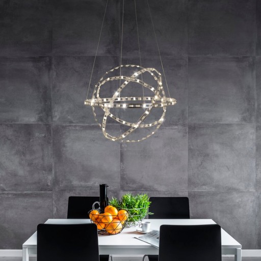 LED pendant lamp "Cosmos" metal and plastic in chrome, Ø60 cm, with firmly built -in LEDs, lighting for living room, dining room or office.
