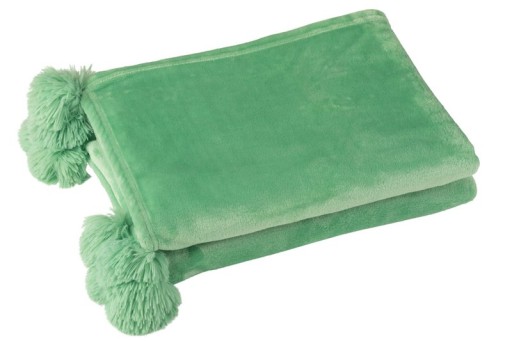 J-Line Plaid Pompom - polyester - bright green - 170 x 130 cm