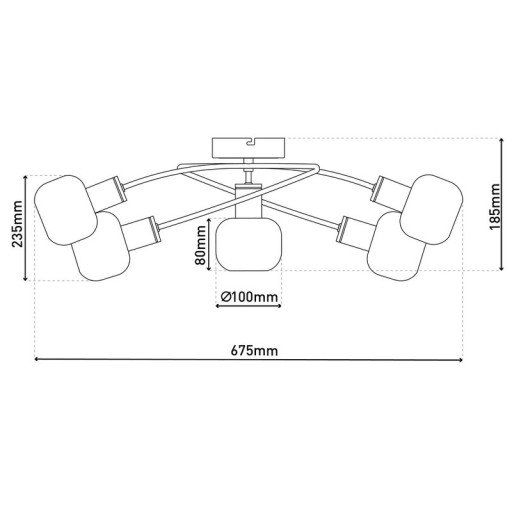 5er Spot/Deckenleuchte "LIBBY" Messing, klassische Deckenlampe aus messingfarbenem Metall und getöntem Glas in Amber, mit E14-Fassung, für Esszimmer, Wohnzimmer, Diele oder Büro, 65,5 cm lang