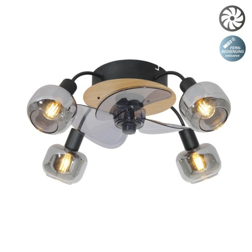 Ceiling lamp including fan "Fumoso", in black, brown and nature, for E27, Ø 51 cm