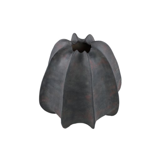 Grayson Black Ceramic Round Ribbed Vase Wide