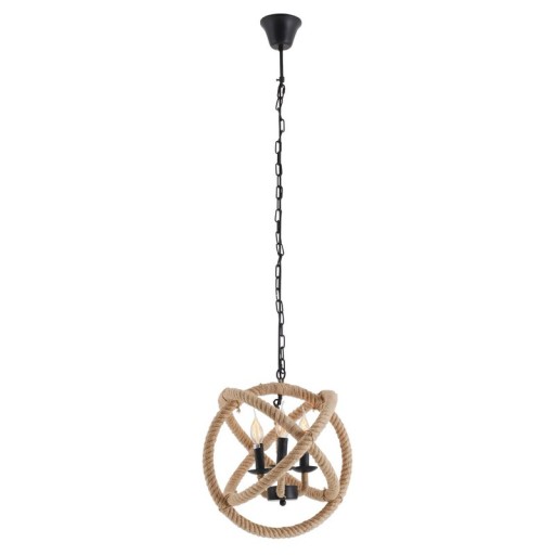Pendant lamp "Regia", black metal, hemp rope, E27 socket, lighting for living room, dining room or office, 43 cm diameter