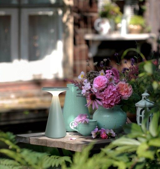 Solar battery table lamp "Palu" for outside and inside, made of plastic in green, 20 cm high