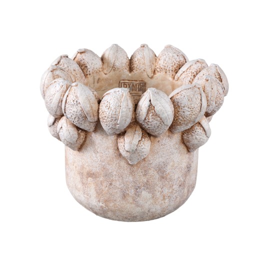 Latesha Cream Rond Cement Pot | Decoratieve Pot met Citroenen L | 23×23 cm - Product afbeelding