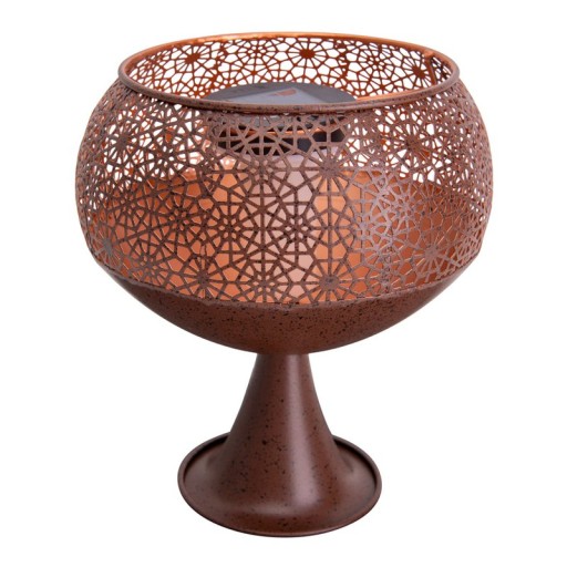 LED decorative solar light with a base of 25 cm high, with flame effect, for outside, made of rust-colored metal and plastic, with a firmly built-in LED