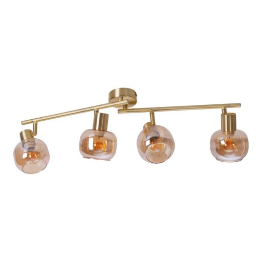 4er Spot/Deckenleuchte "LIBBY", klassische Deckenlampe aus messingfarbenem Metall und getöntem Glas in Amber, mit E14-Fassung, für Esszimmer, Wohnzimmer, Diele oder Büro, 80 cm lang