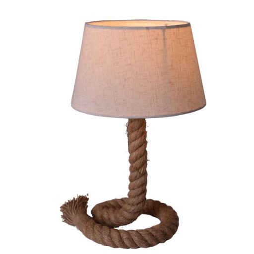 Table lamp with text blower "Rope", table lamp made of metal, plastic, jute and textile in white, with E14 version, for living rooms, hallway or office, 40 cm high