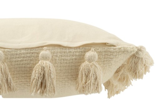 J-Line Cushion Woven Tassels Cotton White