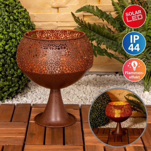 LED decorative solar light with a base of 25 cm high, with flame effect, for outside, made of rust-colored metal and plastic, with a firmly built-in LED