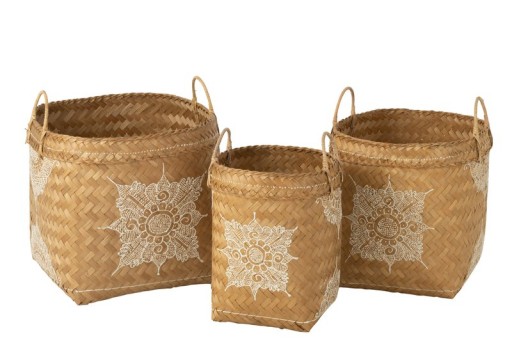 J-Line basket Drawing - bamboo - white/natural - 3 pieces