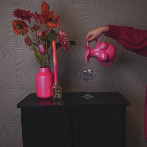 Vaas - Borsten Kan - Keramiek - Neon Roze - - 6,5x11x18cm