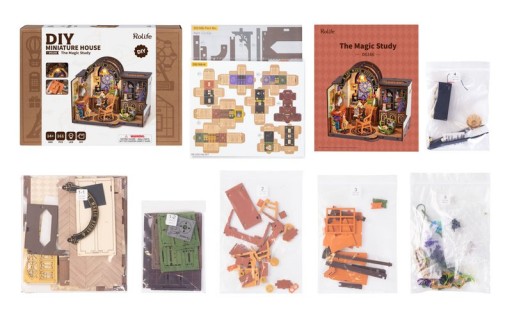 DIY Huisje the Magic Study with LED lighting, Robotime, DG166, 21x13x19cm