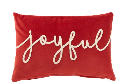 J-Line Cushion Rectangle Joyful Velours Red/White