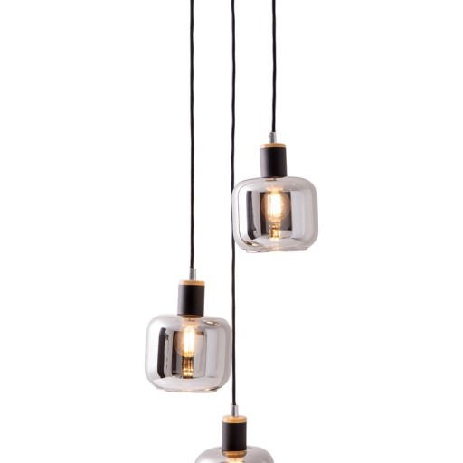 3 ceiling lamp "fumoso", pendant lamp made of metal and glass in black, with E14 socket, for dining room, living room, hall or office, hanging lamp total height 123 cm.