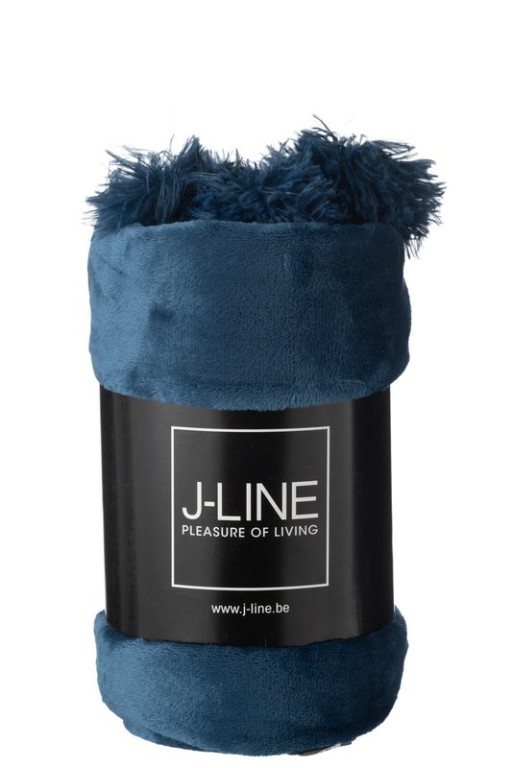 J-Line Plaid Pompom - polyester - blue - 170 x 130 cm