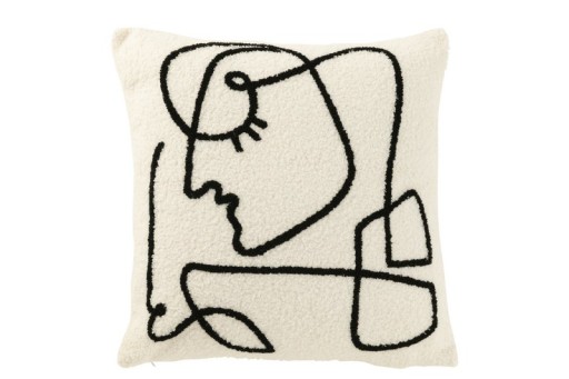 J-Line Cushion Face Abstract Bouclé White/Black