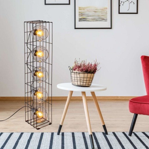 Glass-standing lamp "Cesta" floor lamp made of black metal wire and tinted glass, with E27 socket, 95 cm high, for dining room, living room, hallway or office,