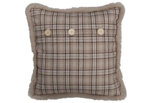J-Line cushion Check Button - polyester - beige/white