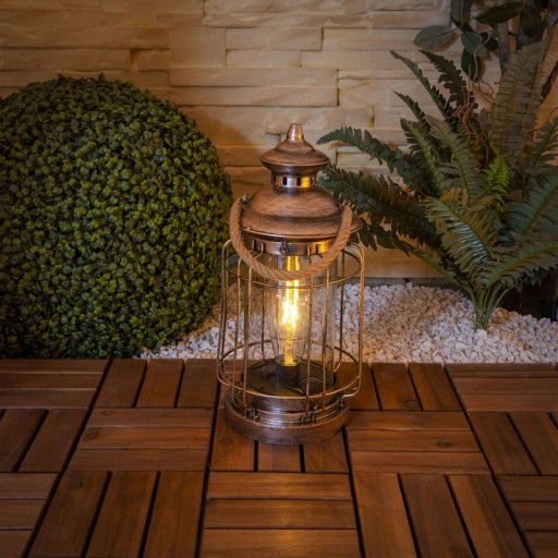 LED decorative solar light "Bruno" made of metal, glass and plastic, copper, with a firmly built-in LED, for outside