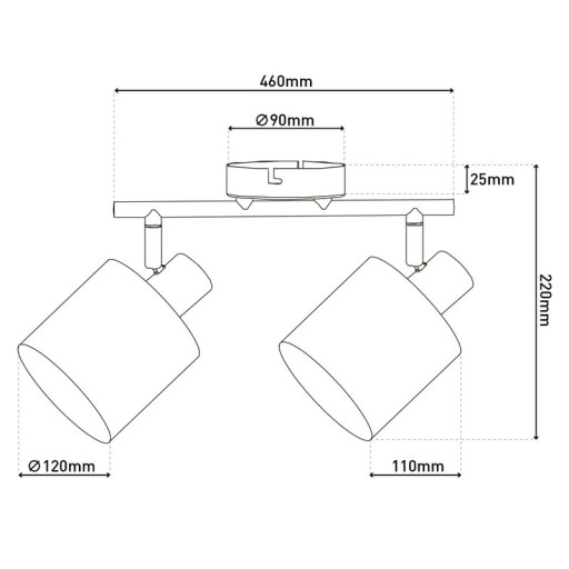 2-seater wall and ceiling lamp "Maron" made of metal-satin-matt with fabric umbrellas in brown, with E14 socket, lamp for living room, dining room, hallway and office, 46 x 12 cm