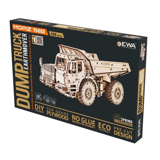 Eco Wood Art (EWA) 3D Houten Bouwset, Dumptruck-earthmover, 4226, 10,3x11x21,5cm