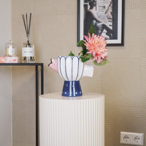 Vaas - visdolomiet -BLUE/WIT/PINK -21X13.5X18CM