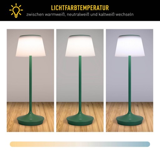 LED Leuchte "EMMI" für Außen und Innen, Tischlampe aus Metall und Kunststoff, mit fest verbauten LEDs, LED Tischlampe für Balkon, Terrasse, Garten, Wohnzimmer, Wintergarten, ca. 38 cm hoch