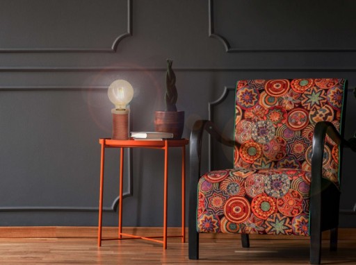 Table lamp max. 12cm high, decorative table lamp made of metal and plastic and textile material in orange-white, E27 version, table lamp for dining room, kitchen, children's room, hallway