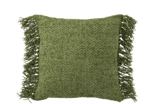 J-Line Cushion Woven+Fringes Viscose/Cotton Dark Green