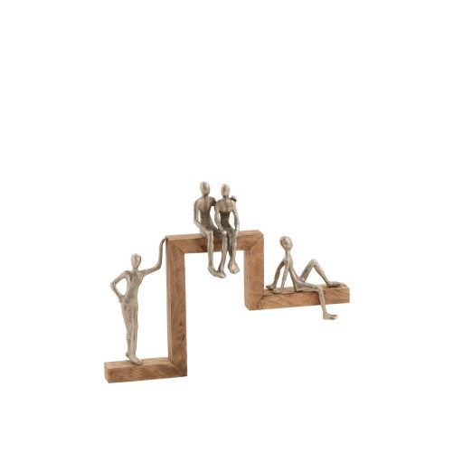 J-Line decoratie Figuren 4 Relax Trap - aluminium/hout - zilver