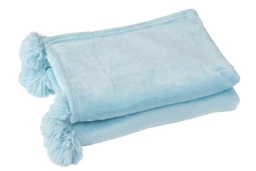 J-Line Plaid Pompom - polyester - sky blue - 170 x 130 cm