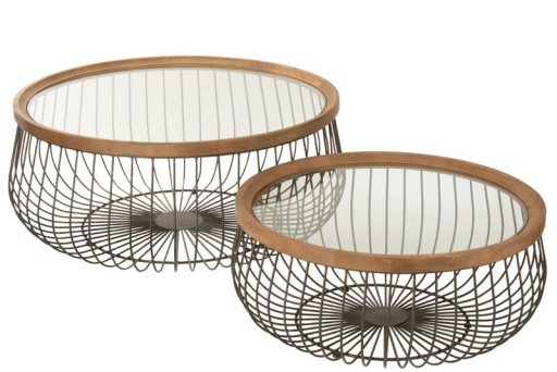 J-Line Set Of 2 Coffee Table Round Metal/Glass Black - 100 x 100 x 45 cm