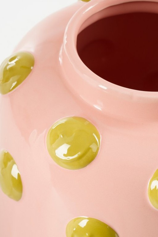 Smiley Vase - H28 x Ø29 cm - Ceramic - Light pink, ocher