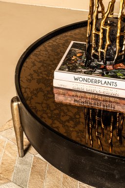 Mirror Alu Oxidised Black Coffee Table Round