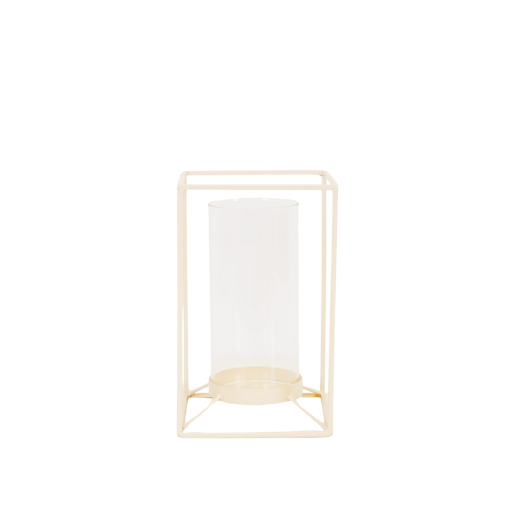 Lantaarn - metaal/glas - zand - 14,5x14,5x25cm