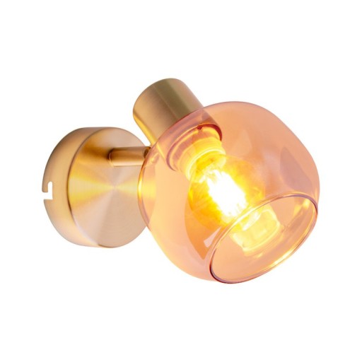 Glas-Wand Spot "LIBBY", klassische Wandlampe aus messingfarbenem Metall und getöntem Glas in Amber, mit E14-Fassung, für Esszimmer, Wohnzimmer, Diele oder Büro, 16 cm