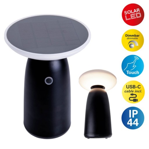 LED Solarleuchte "Ada" schwarz für Außen, LED Tischlampe aus Metall und Kunststoff 22,5 x 16 cm