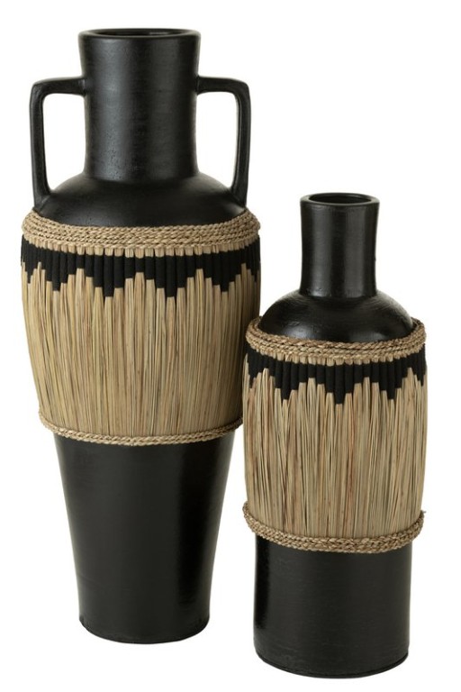 J-Line Vase Motif+Handles Terracotta/Grass Black/Natural