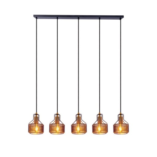 5er Pendelleuchte "FORO" Retro Pendellampe aus Metall in Schwarz, und Gold mit E27-Fassungen, 96 cm lang. Stilvolle Beleuchtung für Wohnzimmer, Esszimmer oder Küche.