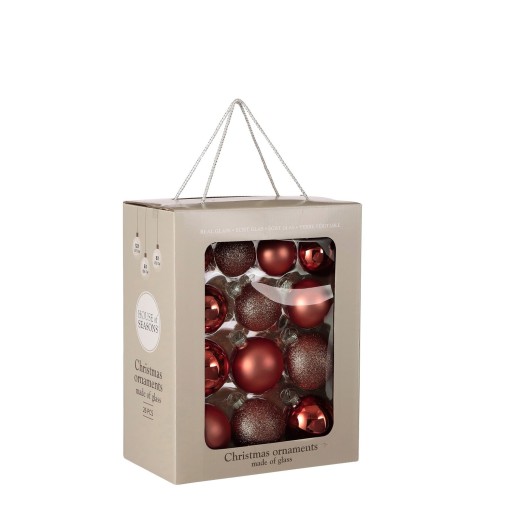 Kerstballen Set - 26 Stuks - Ø7 cm - Glas - Donkerrood