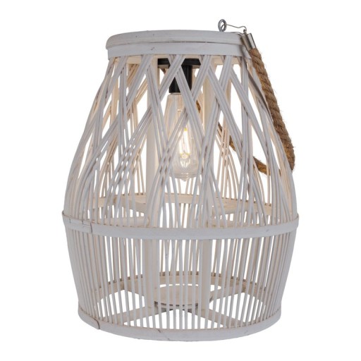 LED Solar-Dekoleuchte "Korbinian" für Garten und Terrasse aus Holz und Rattan in natur, Solar Lampe 34 cm hoch