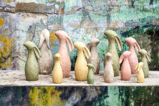 Iemkje Green Cement Rabbit Shaped Statue XL