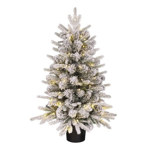 Grimshaw Kunstkerstboom in Pot met LED Verlichting en Timerfunctie - H90 x Ø61 cm - Groen, Wit