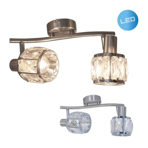 2 Series-LED spot "Josefa", metal ceiling lamp and glass in stainless steel look, with E14 version Filament Lamps included, for living room, dining room, hallway or hallway 28 x 8 cm
