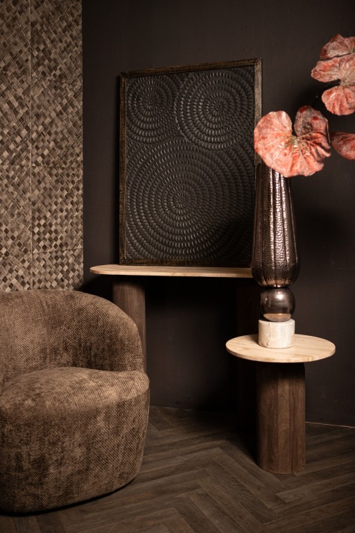 Levya Black Wooden Rect Wall Panel Round Pattern